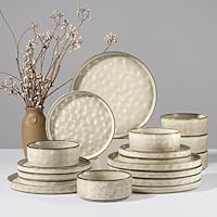 Joyfair Serviesset 6 personen, 18-delig steengoed tafelservies set, reactief glazuur serviesset met eettafelborden, dessertborden, ontbijtkommetjes, magnetron- & vaatwasmachinebestendig, Abyssal Zwart