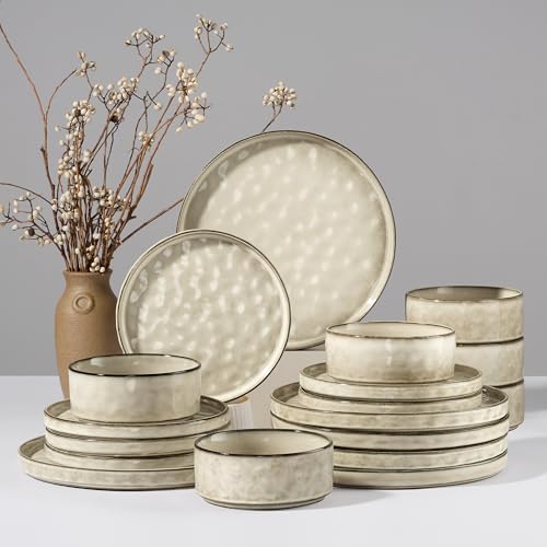 Joyfair Geschirrset 6 Personen, 18-tlg Steingut Geschirr Set, Reaktive...