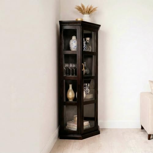 Image of SONA ART & CRAFTS Astro Sheesham Wooden Crockery Cabinet with Glass Door | Solid Wood Multipurpose Storage Cabinets for Living Room Home & Kitchen | Book Shelf Wooden - Walnut Finish