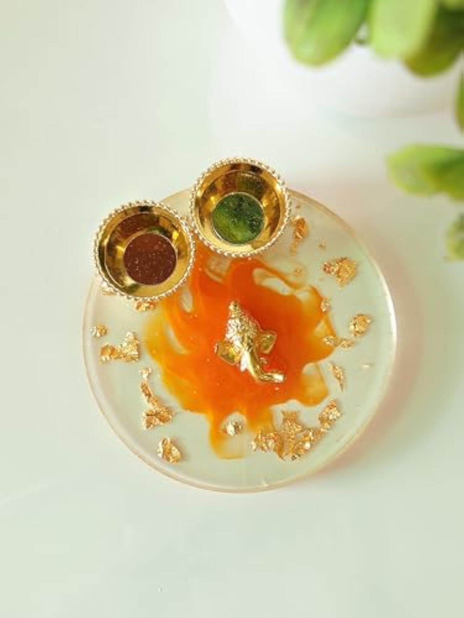 Resin Pooja Plate with Two KATORIS, 4 Inches