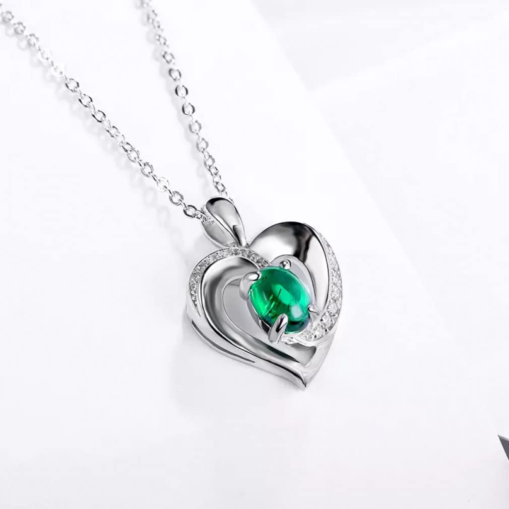 Collane con Ciondolo in Argento Sterling 925 con Cuore Smeraldo e Diamante Moissanite per Gioielli da Donna Regalo di Compleanno