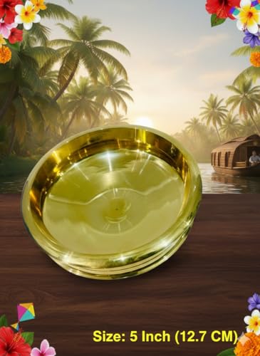 Image of Kerala Crafts Authentic 5 Inch or 12.7 CM Pure Brass Metal Cooking Urli kadai Bowl Pot| Traditional Daily Use Cookware Utensil Temple Uruli Rice Wheat Lunch Dinner Sacred Hindu Festival Home Decor