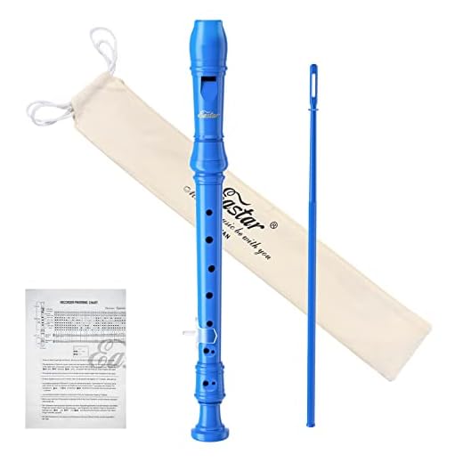 Eastar Flauta de pico soprano para principiantes, niños, instrumento de flauta de pico alemán en do, soporte para el pulgar, bolsa de algodón, tabla de dedos, azul, ERS-21GB.