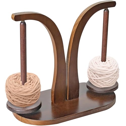 Image of Yarn Holder for Knitting and Crocheting,Wooden Magnetic with Two Yarn Balls Wooden Yarn Spinner for Crochet Magnetic Yarn Holder with 2 Spindles for Knitting Lovers, Crochet Accessories