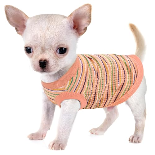 Image of Elevate Your Pet's Comfort and Fashion: Premium 100% Cotton Rib Dog Shirt Vest for Small Breeds Like Chihuahuas, Yorkies, and Puppies .Year-Round Style with Tank-Style Puppy Attire Orange Medium