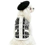 Luxury Dog Clothes Tweed Suits and Beret Hat,Black Winter Warm Pet Coat Vintage Jacket Vest,Cat Artist Costume Cosplay Party Outfits for Small Medium Dogs,L