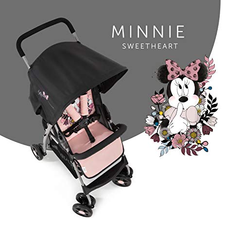 Hauck Poussette Compacte Citadine Sport - Ultra Légère Seulement 5,9 kg, Pliable et Inclinable, Jusqu'à 15 kg, Capote Pare-Soleil, Grand Panier, Minnie Noir Rose