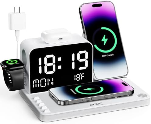 Acer 7-in-1 Wireless Charging Station with LED Clock - 30W Fast W...
