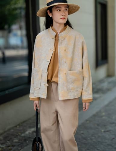 Ystylee Women's Lightweight Fall Jacket Jacquard Mandarin Collar Chinese Frog Button Tang Suit Coat Tops4