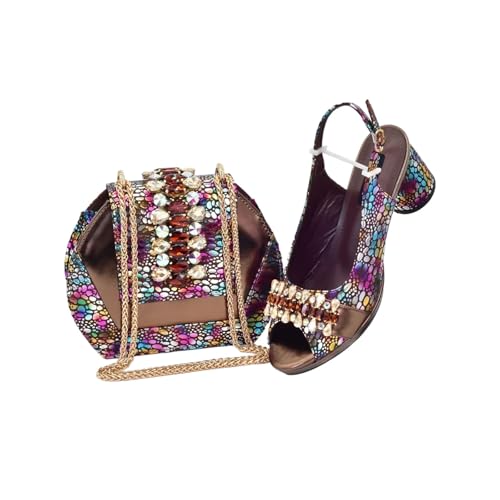 Women Arrival Shoe and Bag Set Party Heeled Shoes for Wedding Full Wedding Pumps Coffee