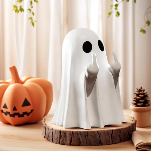 KIDHABE Halloween Funny Ghost Figurine Middle Finger, Small Scary Ghost Decor, Ghost Spooky Halloween Home Decorations, Funny Coffee Table Centerpieces Shelf Mantel Display Ornaments