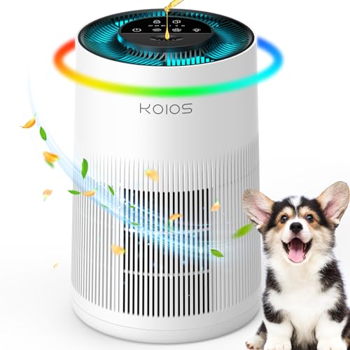 Air Purifiers for Home Large Room 1200ft², KOIOS H13 True HEPA Air Purifier for Bedroom with 7 Colorful Lights, Aromatherapy, Desktop Air Filter Cleaner for Smoke Dust Pollen Pets Dander Odor, AP2303