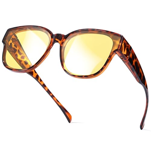 SIPHEW Fit Over Night Driving Glasses for Women Oversized Night Vision Wear Over Glasses Anti Glare Polarized Yellow Lenses