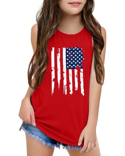 Image of CAZYCHILD Girls American Flag Tank Tops Boys 4th of July Shirts USA Summer Sleeveless Tee Independence Day Outfit 5-14y
