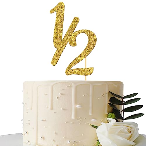 Gold Glitter Half Year Old Cake Topper - Half Year 1/2 Cake Topper - for Half Year Anniversary/Baby Shower/Baby's Half Year Old Birthday Party Decorations