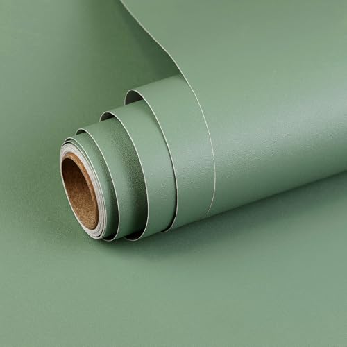 Biyoee Sage Green Peel and Stick Wallpaper 15.7x 118 Matte Green Self-Adhesive Removable Contact Paper Solid Color Waterproof Vinyl Roll for Cabinets Furniture Renovation Bedroom Wall Covering