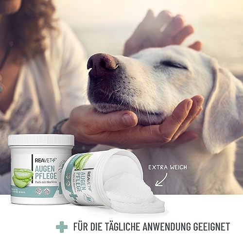 ReaVET Augenpflege Hund 100 Stück – Augenpads Hund I Sanfter Augenreiniger für Hunde, Milde & Schonende Reinigungstücher mit Augentrost, Tränenfleckentferner Hund ohne Reizen, Augen Reinigungspads