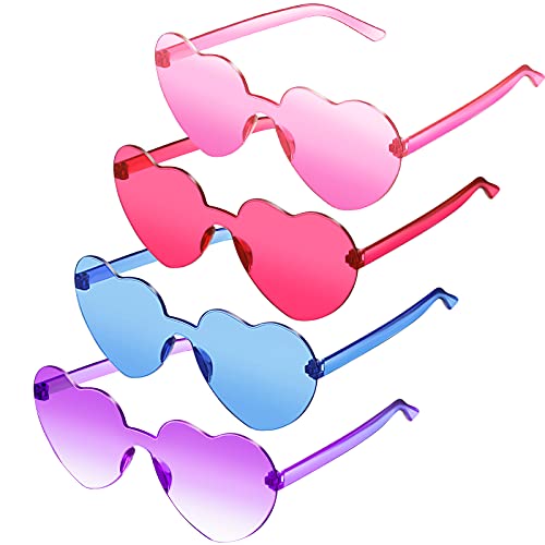 Fiada 4 Paquets Lunettes de Soleil de Cœur (Rose, Rose Rouge, Bleu, Double Violet) Cover