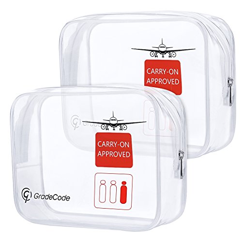 TSA Approved Clear Travel Toiletry Bag, Premium EVA Waterproof Travel Bag with Upgraded Zipper, Airline 3-1-1 Carry On Compliant Bag for Men&Women by GradeCode(2 Pack)- Great for Personal Items