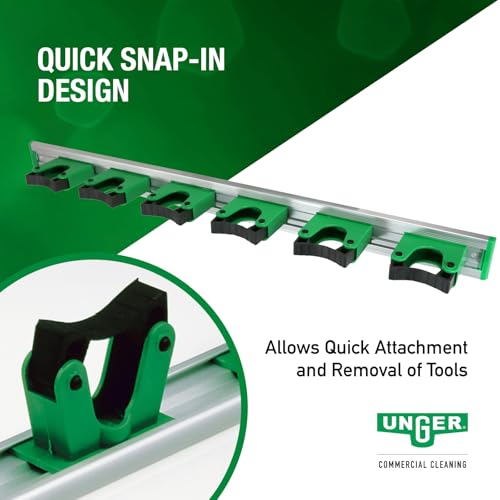 Image of Unger Commercial Mop and Broom Holder Wall Mount (Case of 5) - Quick-Snap Mop, Tool & Pole Holders 28 inch, Aluminum /Plastic, Ideal for Organizing Cleaning Tools - H0700