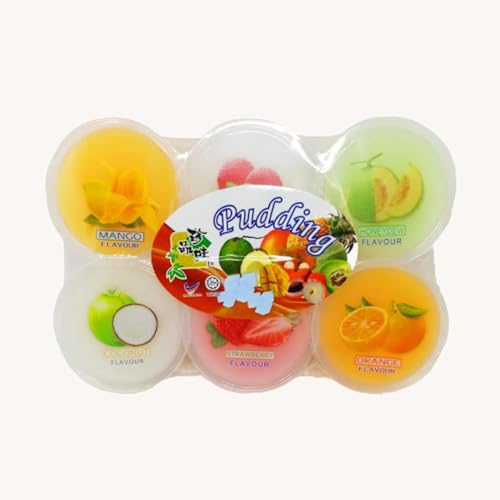 Fruit Jelly - Assorted Popping Jellies Cups - Mixed Pudding Flavours (Mango, Lychee, Orange, Coconut, Strawberry, Honey Melon) - Asian Jellies for Kids & Adults - (6cups) 3.88oz | (.110g)