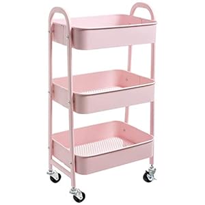 DOEWORKS Opbergwagen 3-etages Metaal Utility Cart rolwagen, Organizer Trolley met Wielen voor Keuken, Make-up, Badkamer…