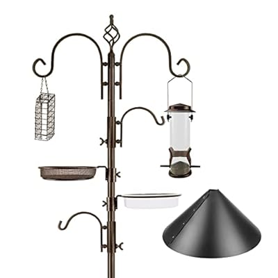 Bird Feeding Station Kit with Squirrel Baffle and Suet Cage Wild Bird Feeder Kit with Mesh Tray, Fruit Hook, and Double W Hook for Attracting Wild Birds