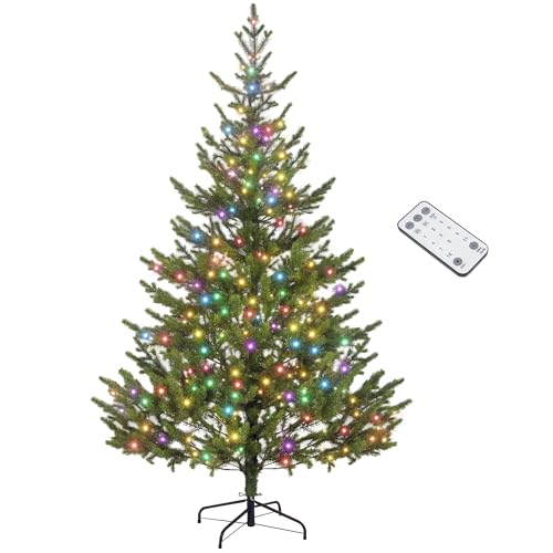 HOMCOM 6ft Artificial Prelit Christmas Tree, Sparse Realistic Cedar Tree with Dual Color LED Lights and 1933 Tips, Easy Assembly, Hinged Xmas Tree for Home Office Holiday, Green