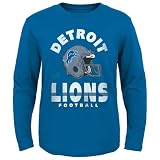 Outerstuff NFL Kids Youth 8-20 Officially Licensed Distressed Team Helmet Logo Long Sleeve T-Shirt (Size: 10-12, Detroit Lions - Blue)