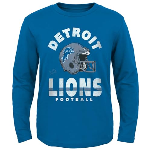 Outerstuff NFL Kids Youth 8-20 Officially Licensed Distressed Team Helmet Logo Long Sleeve T-Shirt (Size: 8, Detroit Lions - Blue)