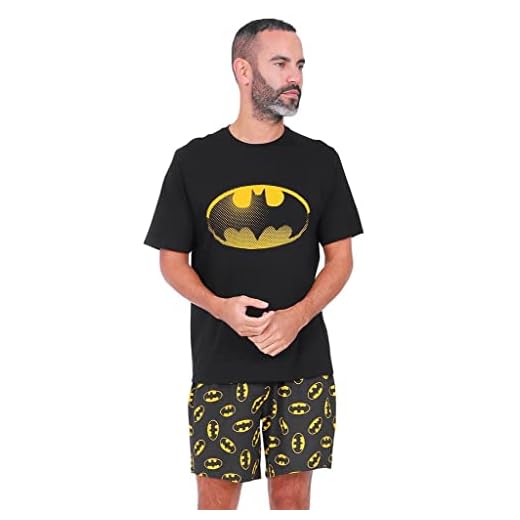 Pijama corto de algodón oficial de Batman para hombre, talla S, color negro, Negro, S
