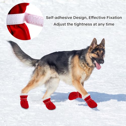 CHONGQILAO Hundeschuhe Pfotenschutz Outdoor, 4 Stücke Hundeschuhe Winter Pfotenschutz Hund Schneestiefel Hunde Schuhe rutschfeste Warme, Winter Schnee Hundestiefel für Große Mittlere Kleine Hunde