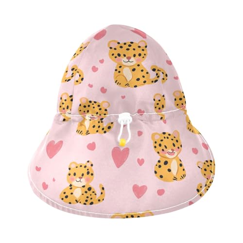 Toddler Boy Girl Sun Hats Baby Boys Summer Hat Toddler Girl UPF 50 Wide Brim Traveling Camping Hat Happy Cartoon Leopard Pink3