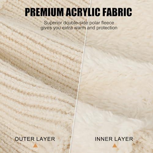AYPOW Winter Mütze Damen mit Schal Gesichtsmaske, Thermo Strickmütze Balaclava mit Warme Fleecefutter Pompon, Weiches Dicke Beanie WintermüTZE Kapuzenschal Skimütze Hut für Outdoor