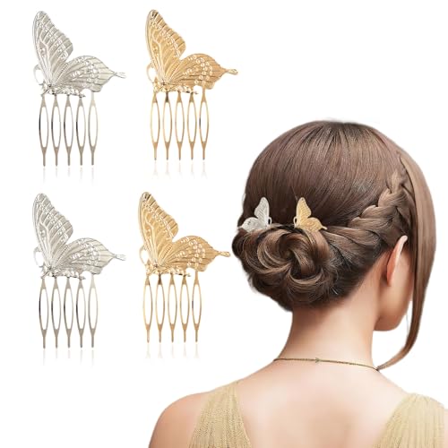 Pack de 4 Peines Mariposa Metálicos Plata y Oro miniatura 1