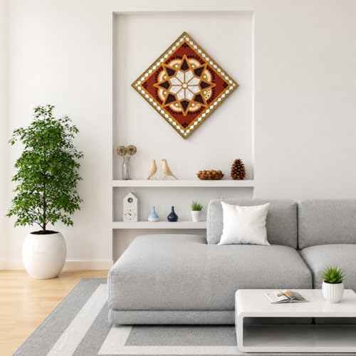 Image of Ethnics of Kutch Traditional Kutch Handicraft Mud-Mirrorwork Lippan Kam Wall Art (Water and Break Resistant) - Square (12 inch x 12 inch) - (White - LKT-0234)