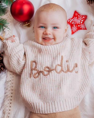 Handcrafted Baby Knit Sweater with Custom Embroidered Name or Monogram, Specialized Gift for Infant Girl, Boy, Toddler, Kid3