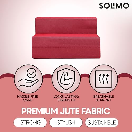 Image of Amazon Brand - Solimo 2 Seater 4 * 6 Jute Fabric Washable Cover Sofa Cum Bed2 Seater Double Foam Fold Out Sofa Cum Bed (Finish Color - Maroon Delivery Condition - Pre-Assembled)