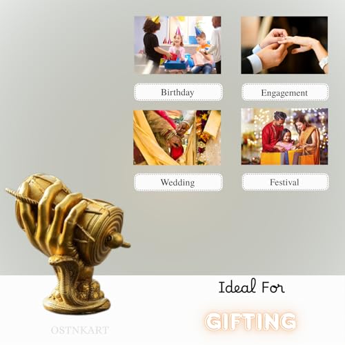 Image of Shiva Damru Statue 3 Inch - Golden Polyresin Idol for Car Dashboard, Home & Office Decor, Pooja Room, Living Room - Shiv Ji Murti Gift for Birthday, Anniversary, Housewarming