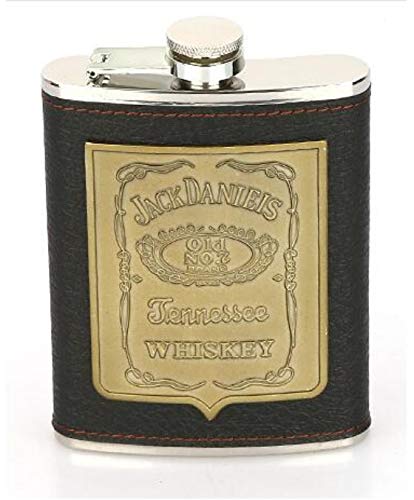 Flagon Whisky Vodka Hip Flask Russian Black Leather Wrapped B