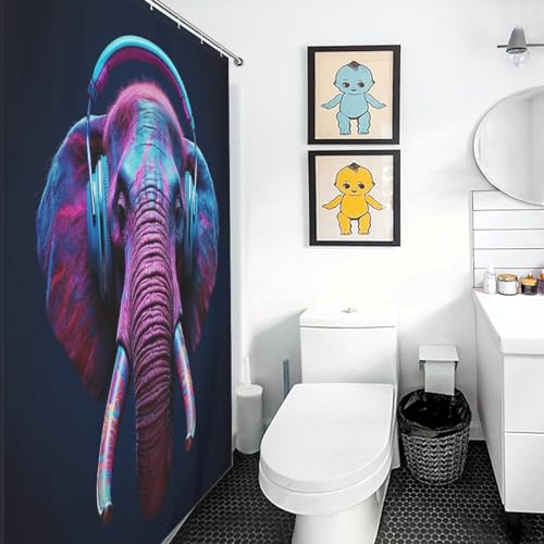 Rideau de douche éléphant 140x183 cm lavable en machine avec crochets - 3