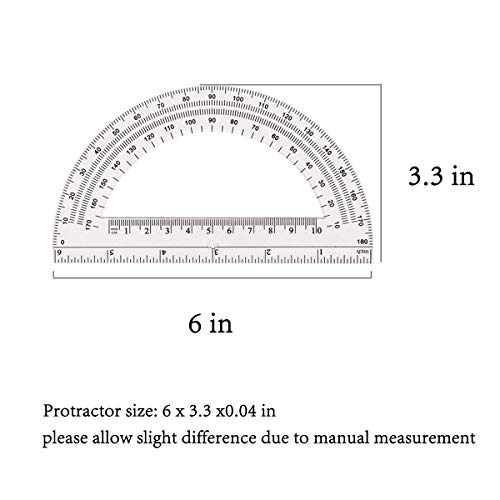 24 Pack Plastic Protractor Math Protractors 180 Degrees For Angle Measurement,6 Inch Student Math Protractor, Clear #TOP5