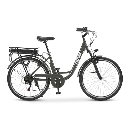 Nilox J5 PRO Bicicleta Eléctrica, Autonomía 65km y Velocidad 25 km/h, Motor Trasero 250 W y Batería Litio Extraíble 10 Ah, E-bike con Suspensión Delantera y Pantalla LED 5 Niveles, Verde