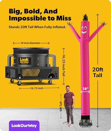 Image of LookOurWay Air Dancers Wacky Waving Inflatable Tube Man Set - 20 Feet Tall Inflatable Dancing Man with Blower for Business Advertising