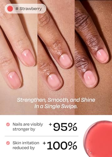 Image of ohora Natural Glow Water Syrup Nail Strengthener (Strawberry) - Tinted Nail Hardener for Brittle, Damaged Nails, Quick-Dry Glossy Finish, Nail Repair & Growth, 15 mL