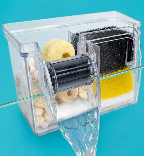 Image of rizopets Multi Section bio top Filter watt -Chamber Aquarium Filter System with Mechanical, Chemical and Biological Filtration, Hanging Filter for Fish Tank watt 6 (BL-771)