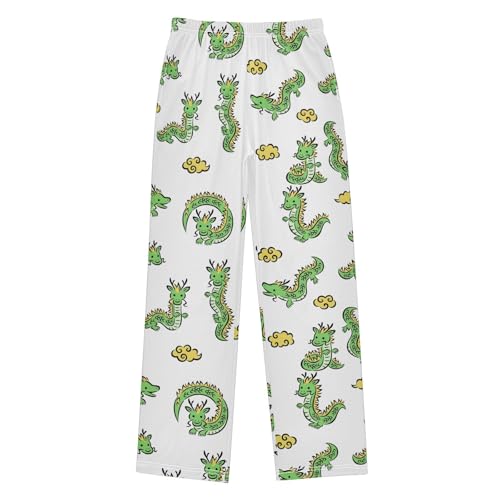 Boys' Pants Green Long Dragon Long Bottoms Jogger Pants Elastic Waist Trousers with Pockets S-XL