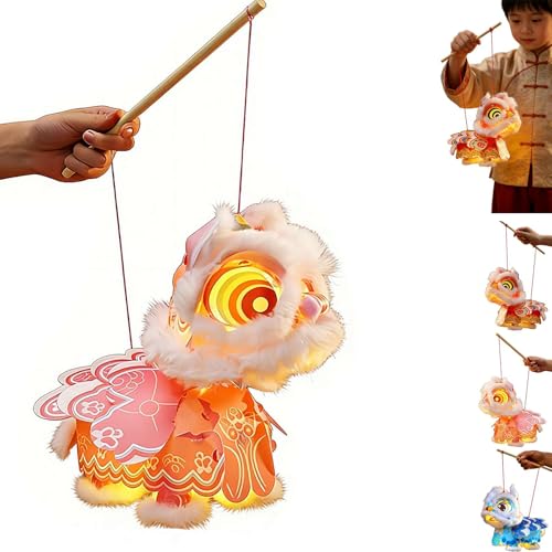 Farolillo de papel colgante con león para el Año Nuevo Chino 2025 – Linterna de mano DIY Z-um Danza del León – Decoración del hogar del Festival de Primavera – Regalo para amigos – Farolillos de papel
