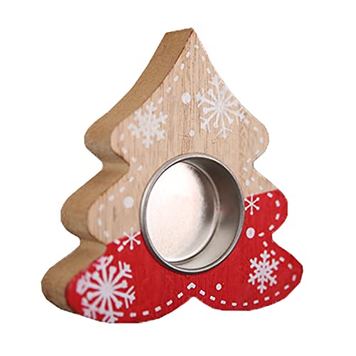 Bougeoir Arbre de Noël Table Romantique Décoration de Noël Bougeoirs Vintage, bougeoir de Noël en Bois Rouge, bougeoir Creux, pour dîner aux chandelles et décoration de la Maison Cover