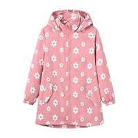 SRTUMEY Kids Jacket Age 4-9 Kids Long Coat Girls New Padded Hooded Collar High Neck Windproof Jacket Fashion Flowers Printed Fleece Lined Lapel Collar Jacket